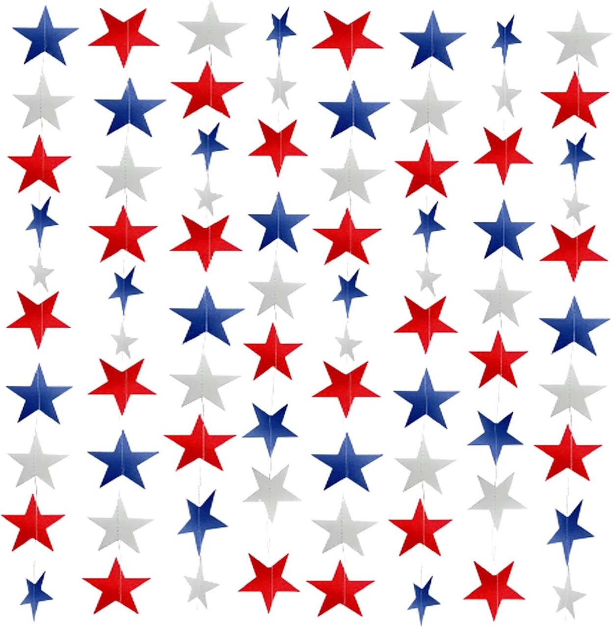 8 Strands Patriotic Star Garland Streamers Banner 4th of July Decorations Red White and Blue